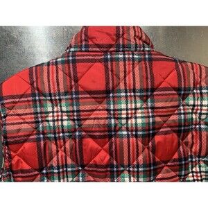 Crown & Ivy Barn Chore Cabin Vest Bright Brass Zip Plaid Quilted Mock Collar